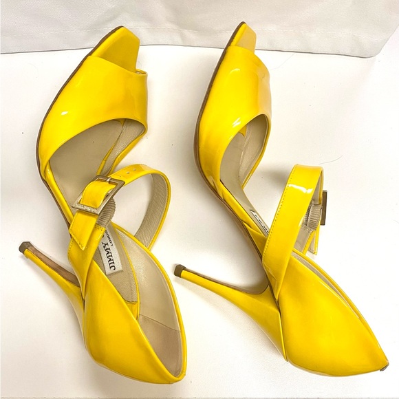 Jimmy Choo Bright Yellow Patent Leather Ankle-Strap Heels - Picture 10 of 12